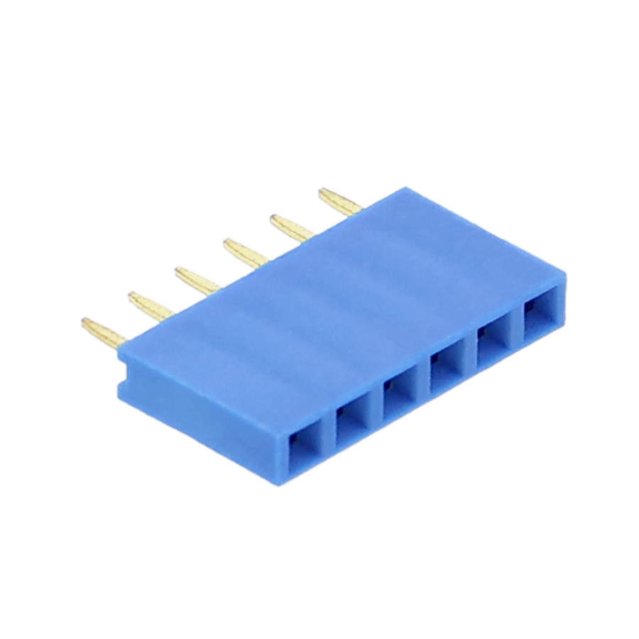 Pinheader 1x 6P, 2,54 mm, 3 mm pinlengte - blauw