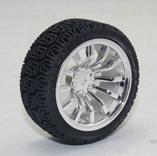 Rad Ø 65 mm - 4 Stück, Chrom-Felge mit Gummireifen
