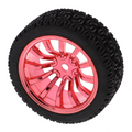 Roue / jante de châssis avec pneu / chromé-rouge 65mm