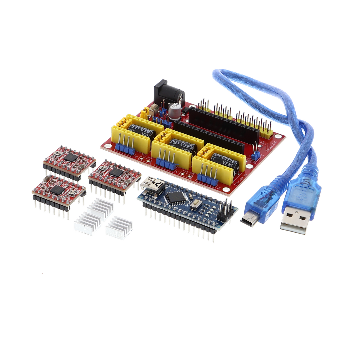 CNC Shield V4.0 Komplettset - 3 A4988-Treiber, Nano Board, USB-Kabel