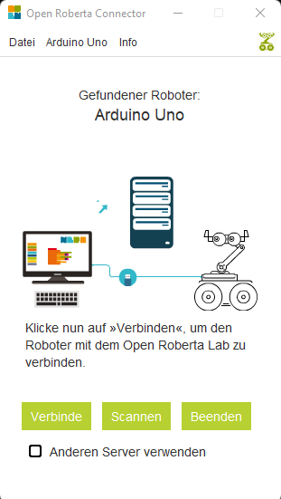 Open Roberta Connector mit erkanntem Arduino