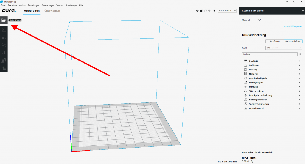 Ordnersymbol zum Laden eines 3D-Objekts in Cura