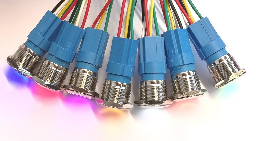Druckschalter LED beleuchtet - Chrom mit Fassung, verschiedene Farben, 3 V und 5 V - F23110282 - Funduino