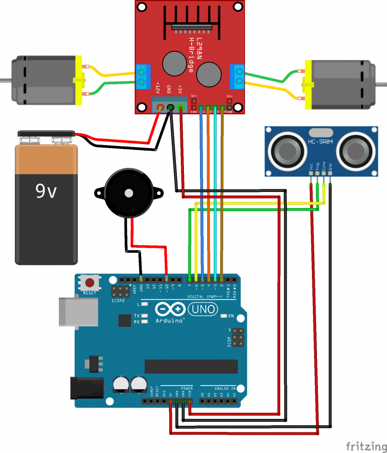 Schaltskizze des 3D-RoboCar mit allen Modulen