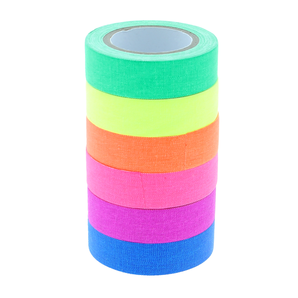 Fluorescerende tape - 15 mm, 6 kleuren per set