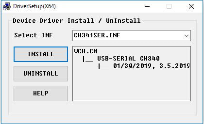Installationsfenster des Treibers mit der Schaltfläche INSTALL