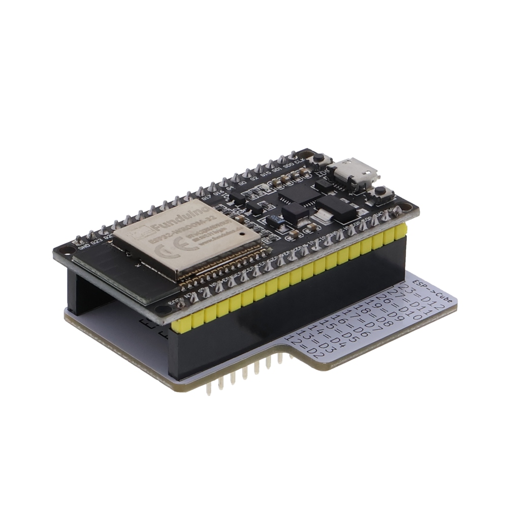 Funduino Cube adapter board for ESP32 - solderless plug contacts