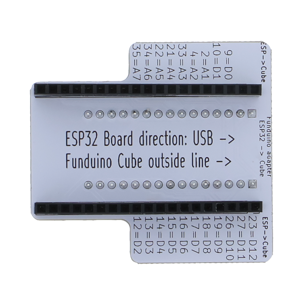 Funduino Cube adapter board for ESP32 - solderless plug contacts