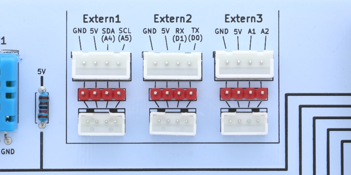 I tre connettori esterni del Funduino Cube in dettaglio