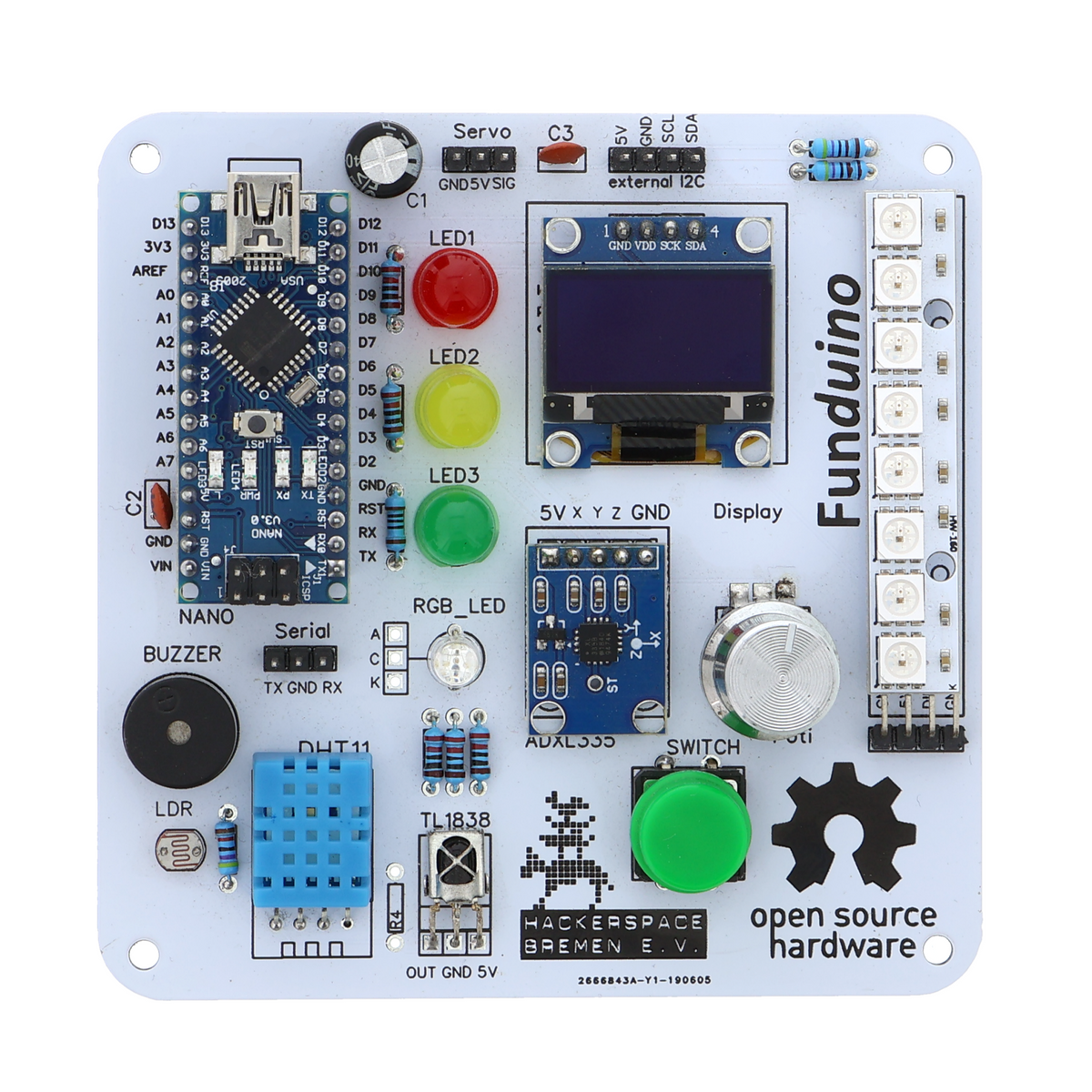 Funduino Entwicklerboard - Lötbausatz mit LEDs und Sensoren