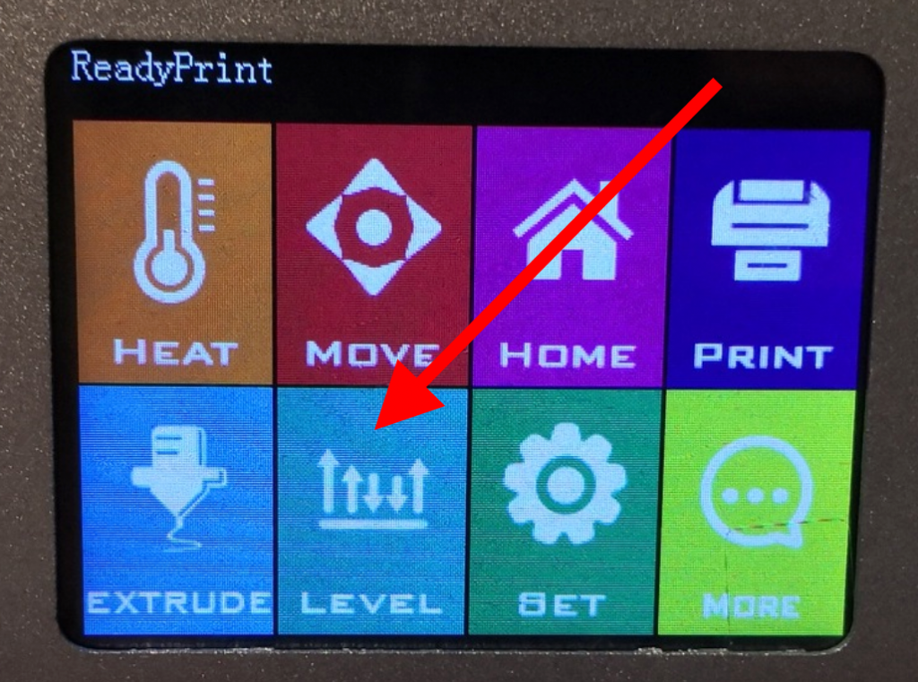 Das Menü Level auf dem Touchscreen des Druckers