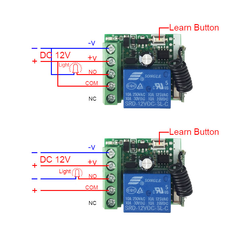 Télécommande radio + module récepteur, relais 1 canal 12V inclus, 433 MHz