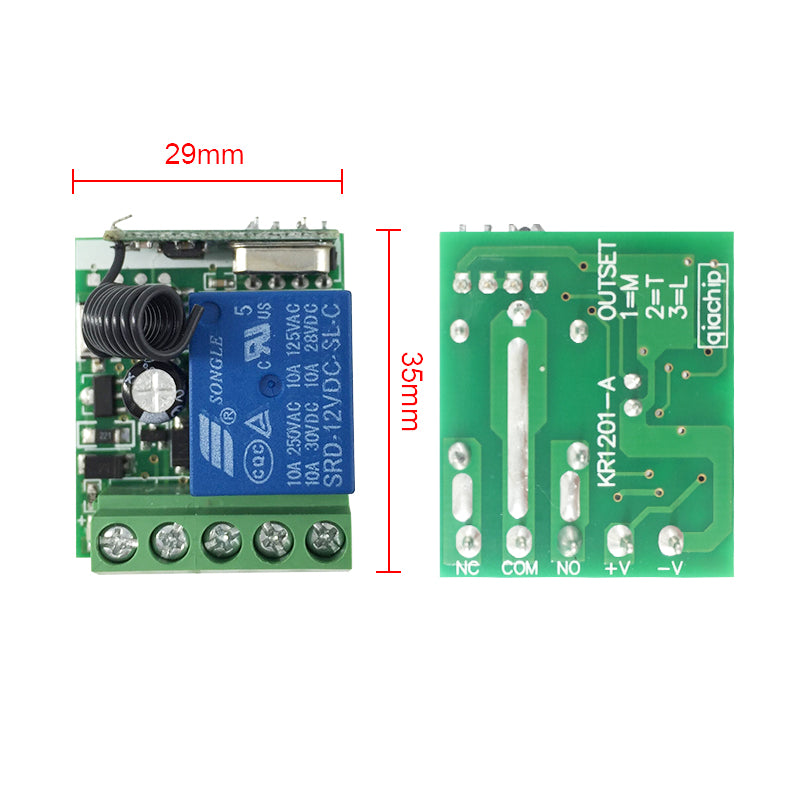 Télécommande radio + module récepteur, relais 1 canal 12V inclus, 433 MHz