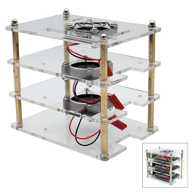 Custodia con ventola per Raspberry Pi 4, 3B+, 3B, 2B - impilabile, 3 livelli