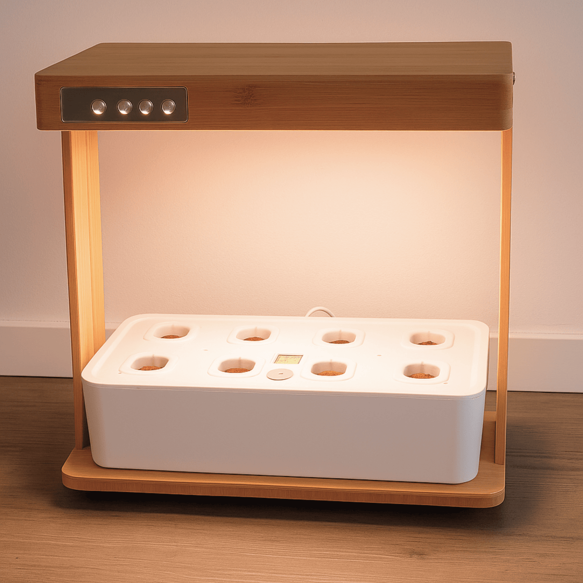 Hydroponik-System 8 Pflanzlöcher - 30 W LED, 3,5 L Tank, Bambus - F25110748 - Funduino