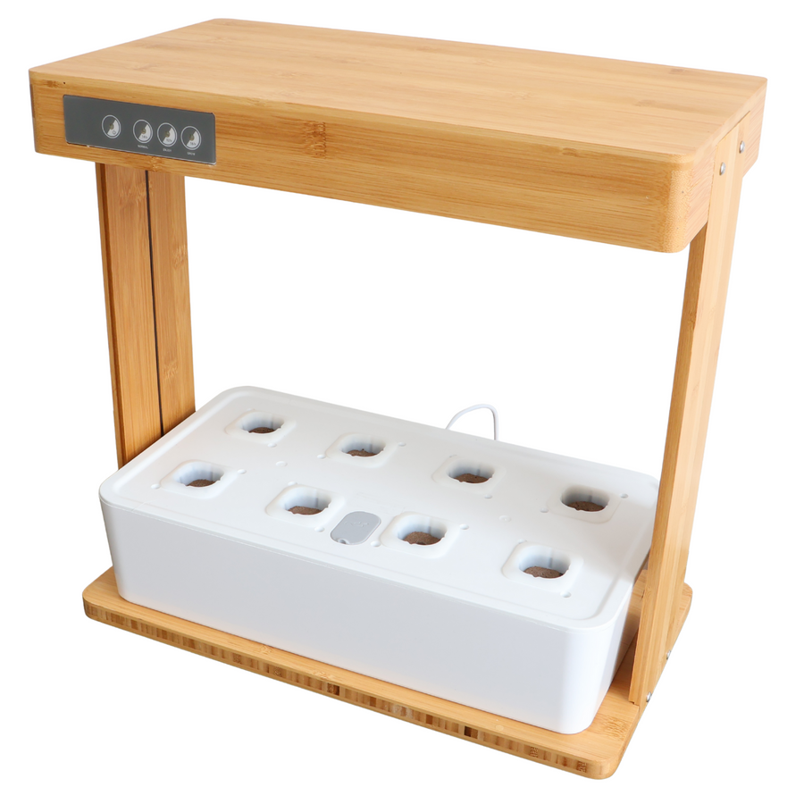 Hydroponik-System 8 Pflanzlöcher - 30 W LED, 3,5 L Tank, Bambus