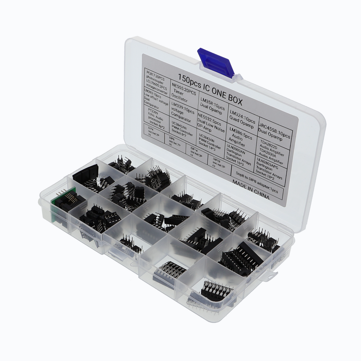 IC Sortiment - 150 Stück, PC817, NE555, LM358, LM324, DIP