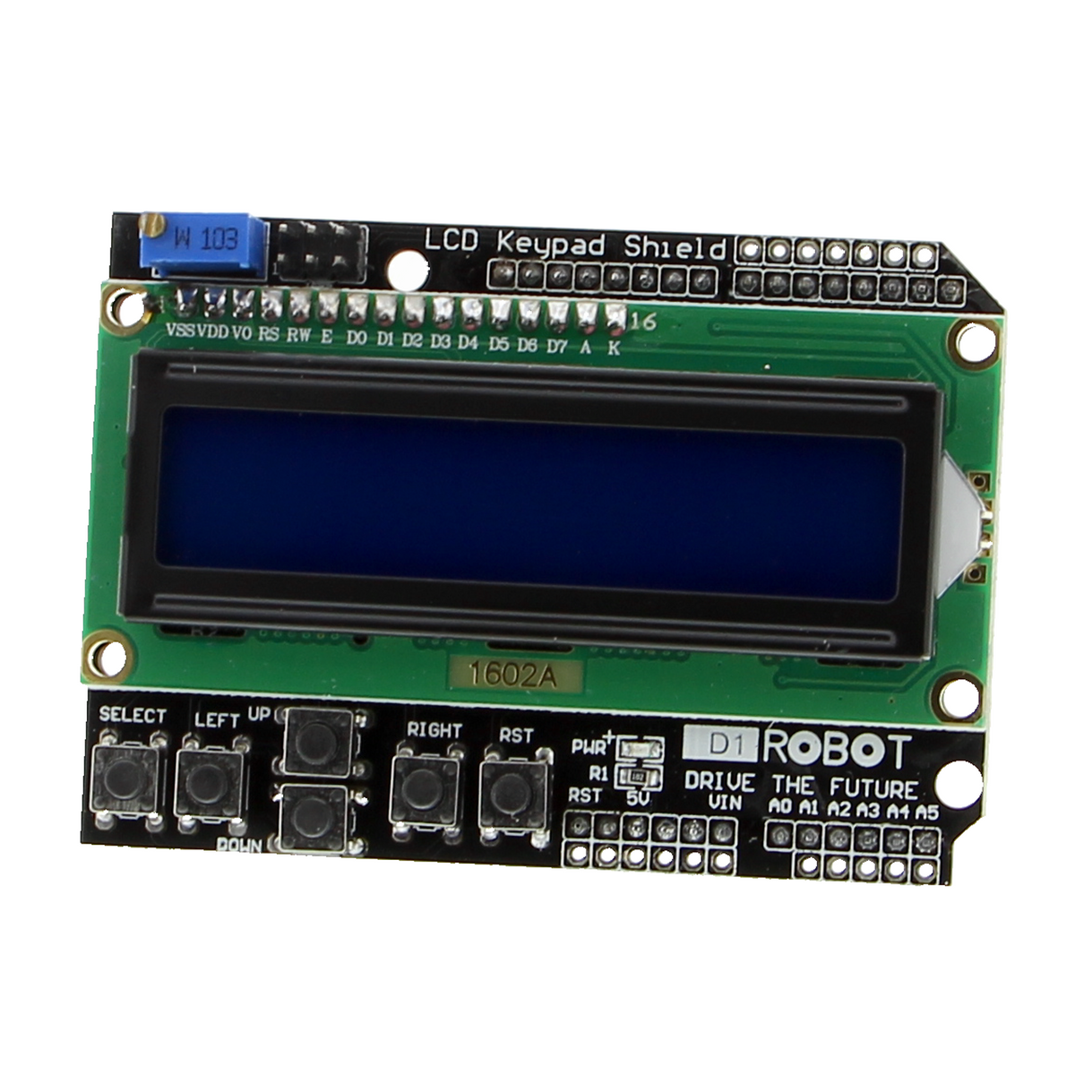 LCD Keypad Shield 1602 - 16x2 Display, 5 Tasten, für Arduino UNO