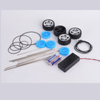 Kit con engranajes de plástico, poleas, correas, motores eléctricos y ruedas