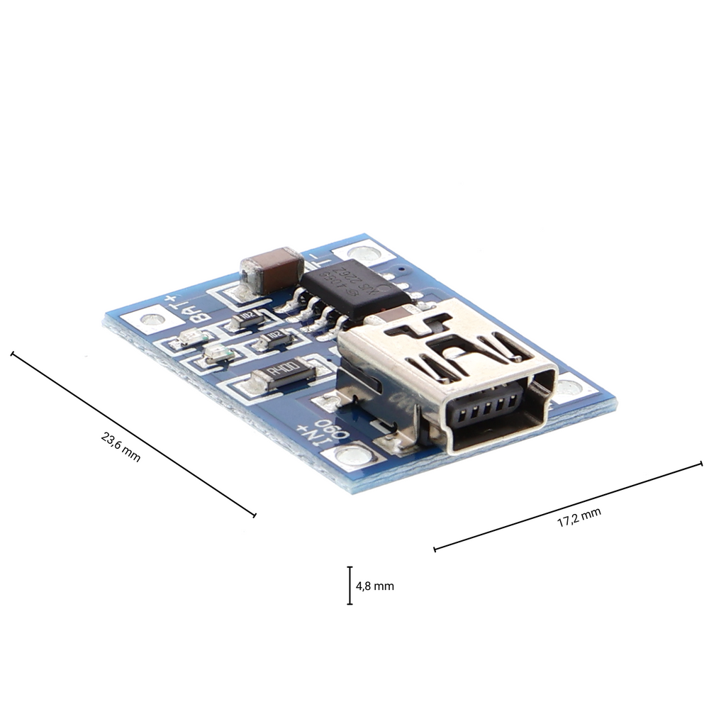 Cargador de baterías de litio - chip TP4056, 4,5 ~ 5,5 V, máx.1 A, Mini-USB
