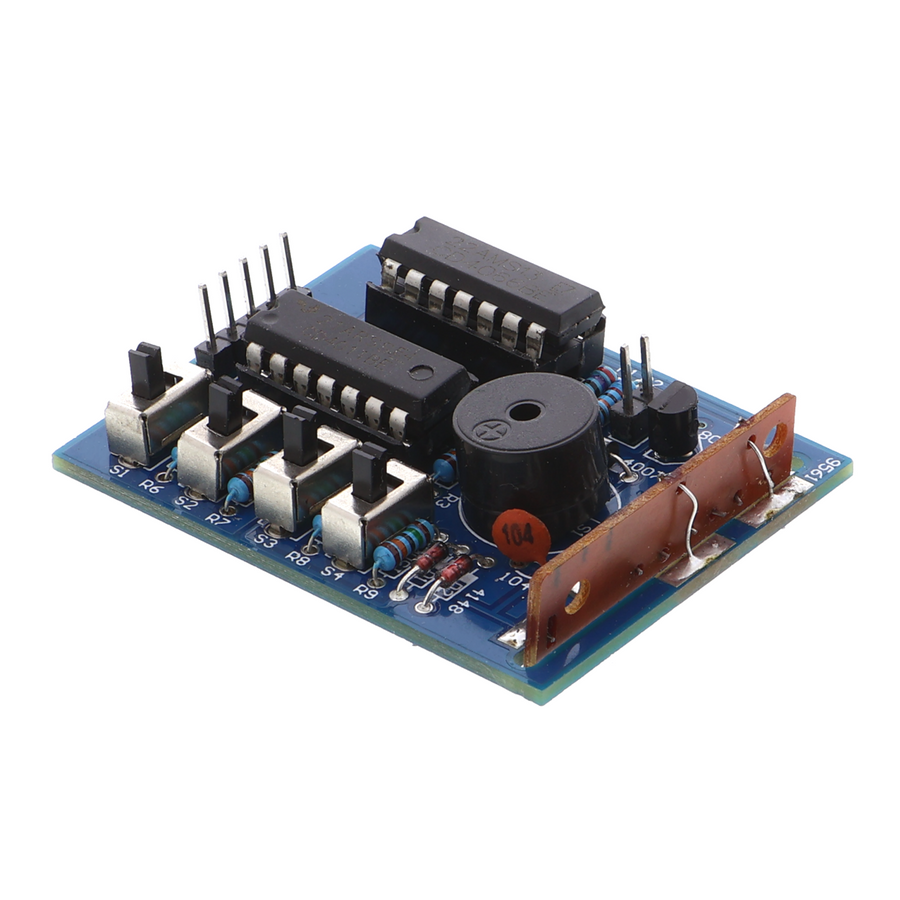 Soldeeroefening - geluidsgenerator met 22AMS13- en 22AMS13-chip, 4 schakelaars, luidspreker