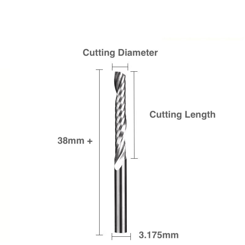 Makera Spiral 'O' Fräser - Einschneider, 3,175 mm Schaft, verschiedene Größen - F25110840 - Funduino