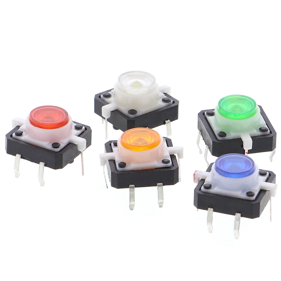 Master-10 pièces. Boutons-poussoirs LED à courte course 12V, 12x12 mm - couleurs diverses