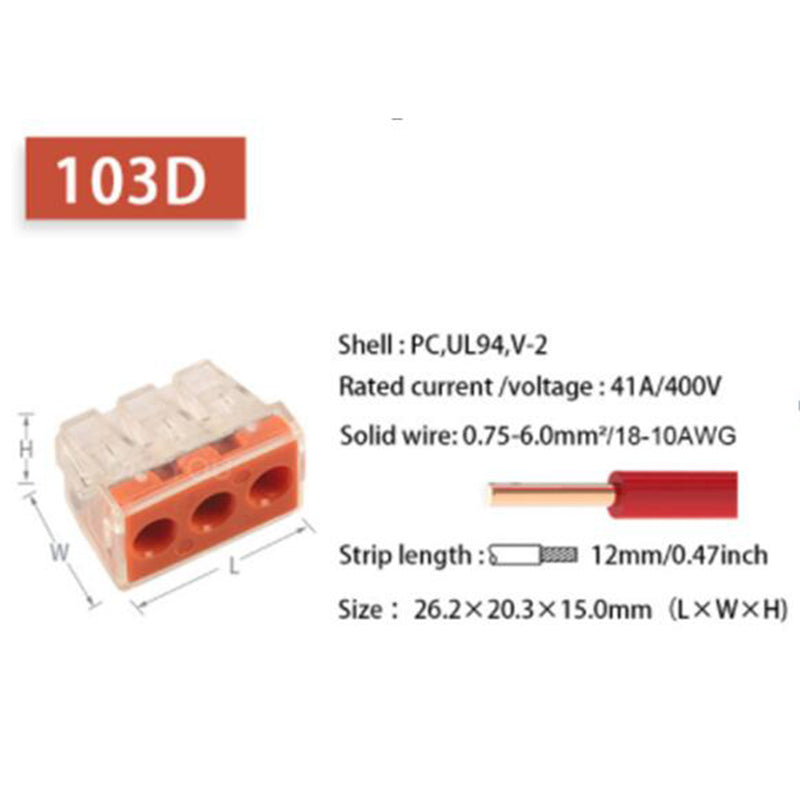 Master-10 Stk. Verbindungsklemme 41A/400V, 18-10AWG (0,75-6mm²) - PCT-103D/104D - F23107523 - Funduino