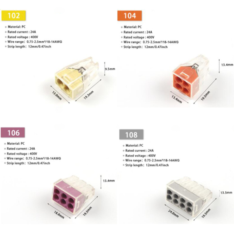 Master-20 uds. de clema de conexión 24A/400V, 18-14AWG (0,75-2,5mm²) - PCT102-PCT108