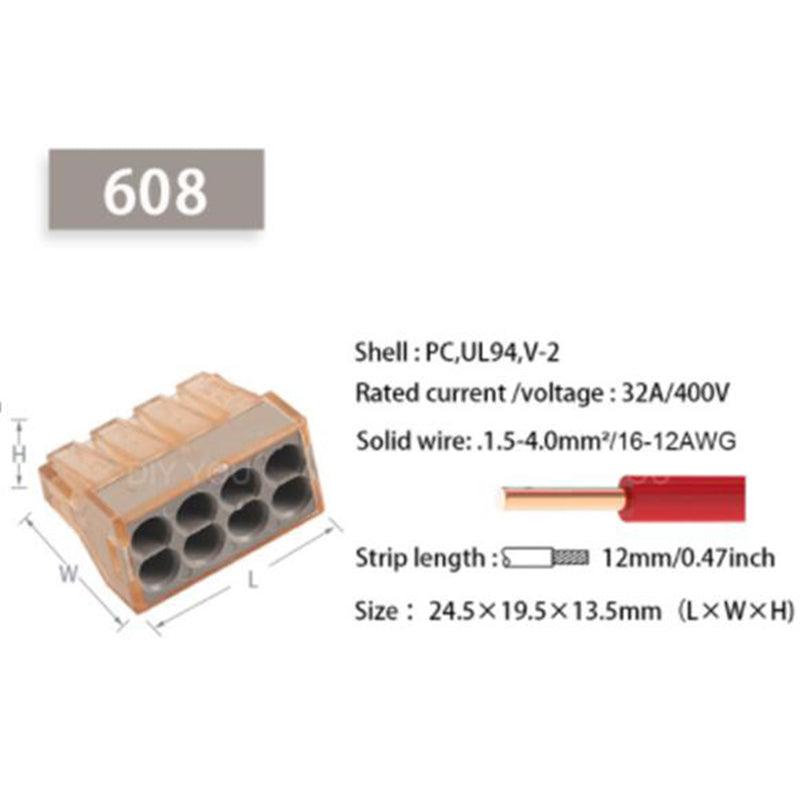 PCT602-608 Verbindungsklemme - 20 Stück, 32 A / 400 V, 1,5-4 mm², zwei- bis achtfach