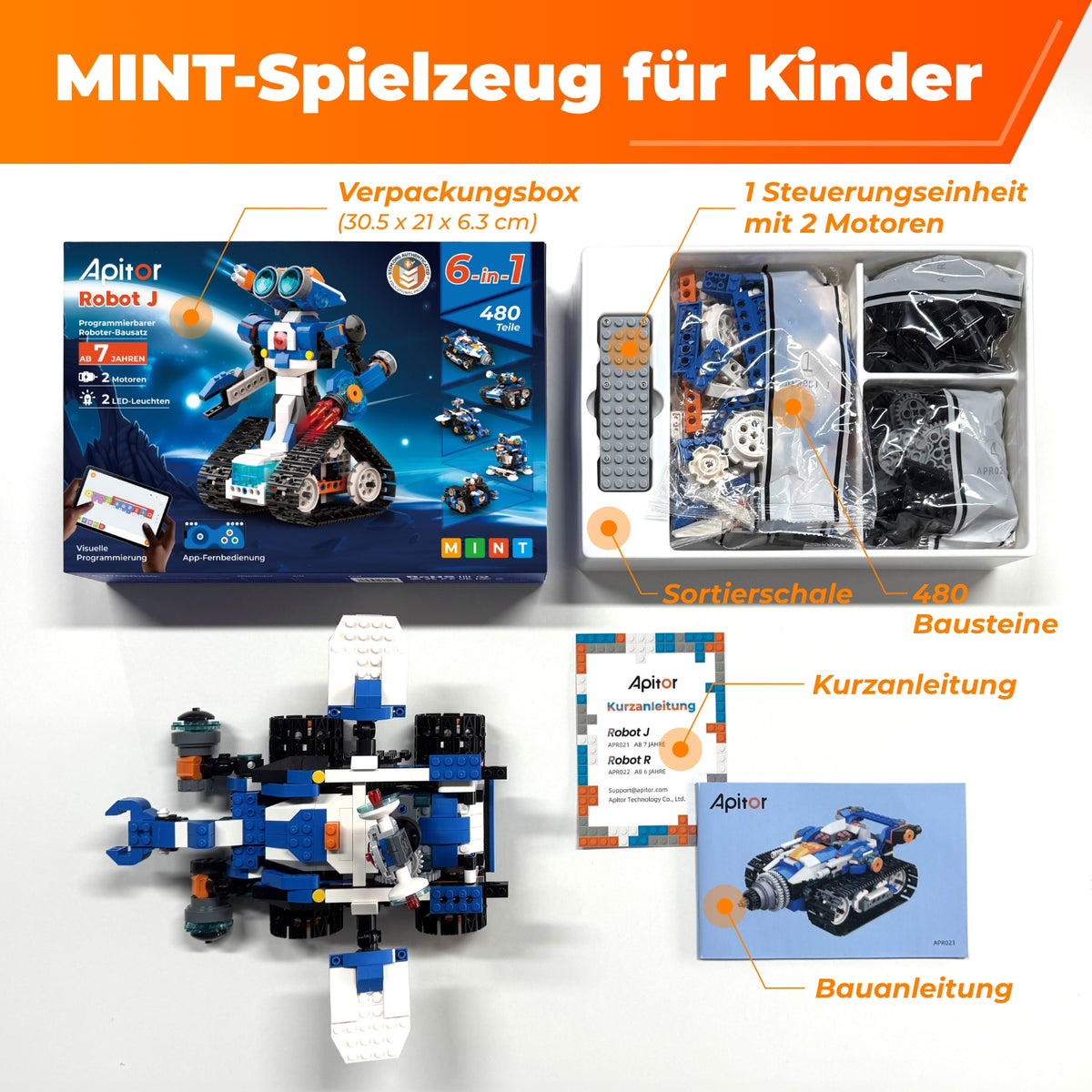 Apitor Robot J Roboterbausatz - 6-in-1, 480 Teile, verschiedene Ausführungen