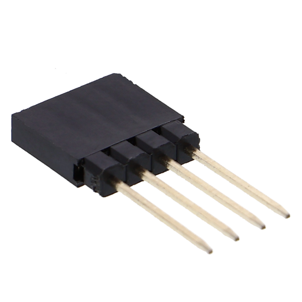Connettore femmina 2,54 mm - 1x4 contatti, diritto, diverse lunghezze dei pin