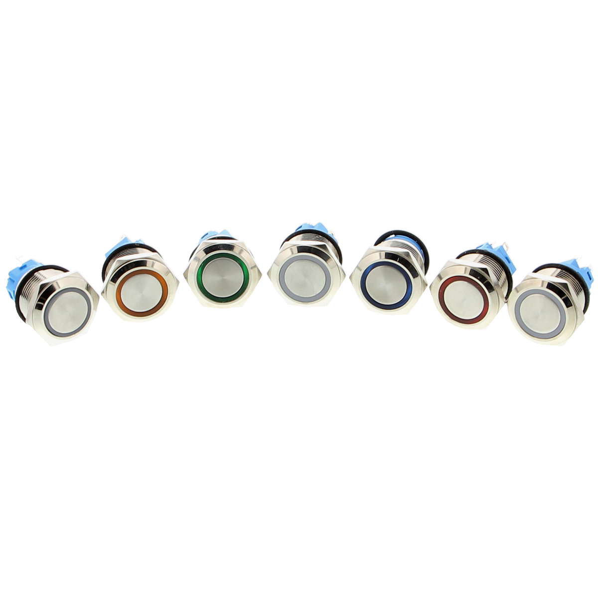 Drucktaster 19 mm mit LED-Ring - Chrom, 3 V oder 5 V, verschiedene Farben