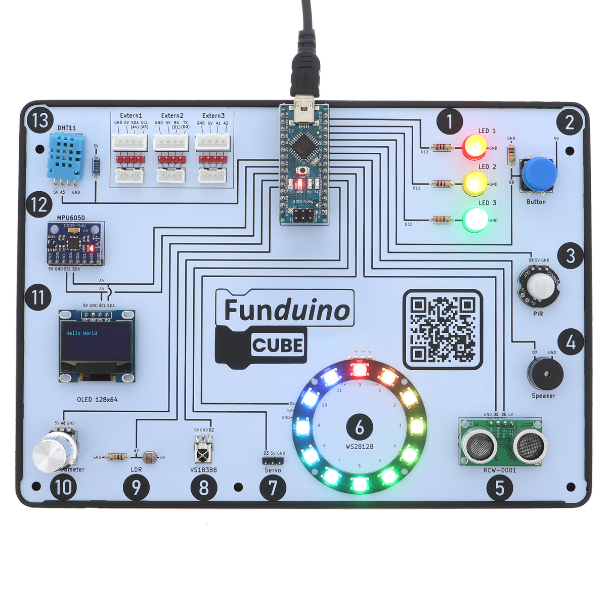 Funduino Cube, Arduino-compatible learning system & development board