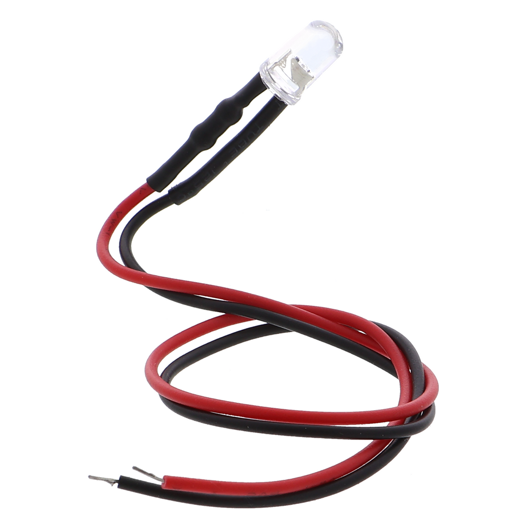 5 mm LED with series resistor - 12 V, 20 cm cable, various colors