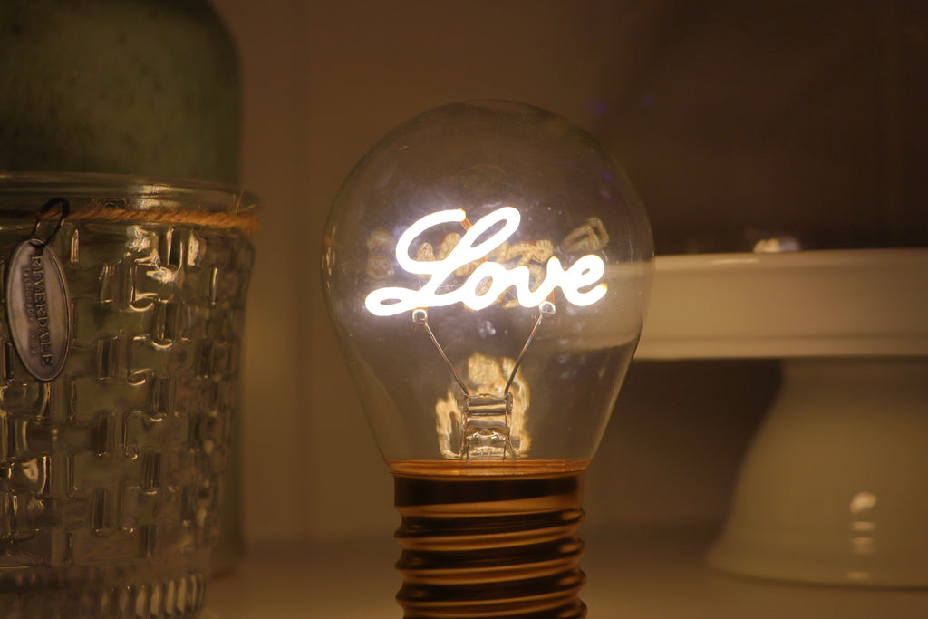 LED decorative lamp - glass bulb shape, USB battery, various designs