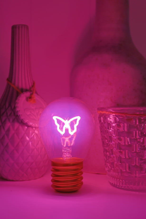 LED decorative lamp - glass bulb shape, USB battery, various designs