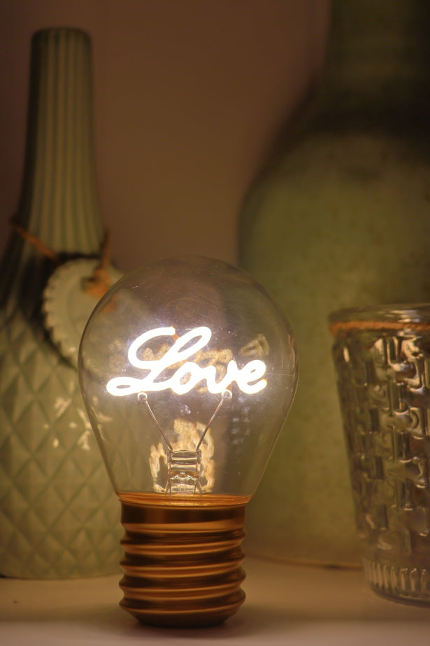 LED decorative lamp - glass bulb shape, USB battery, various designs