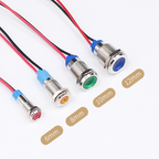 Master-LED in metalen fitting, vlak, controlelampje 12V, diverse formaten en kleuren