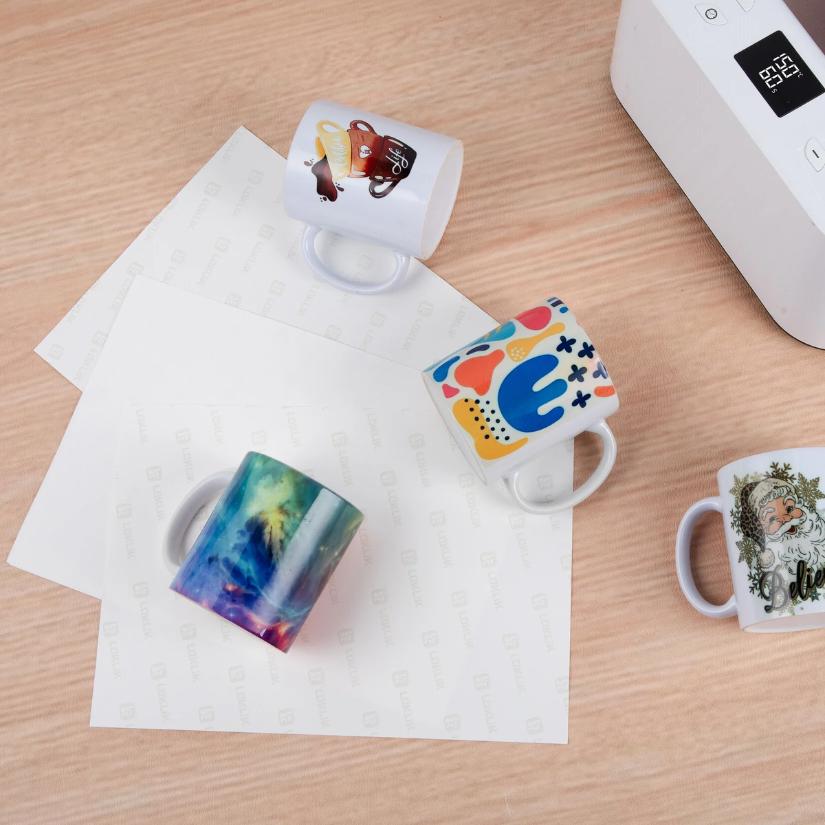 LOKLiK Starter Pack für Auto Tumbler Heat Press - 4 Tassen, 20 Blatt Sublimationspapier