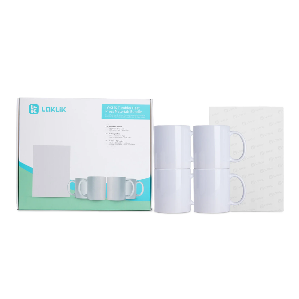 LOKLiK Starter Pack für Auto Tumbler Heat Press - 4 Tassen, 20 Blatt Sublimationspapier