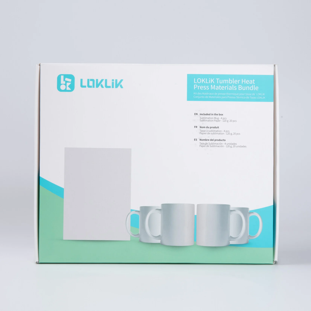 LOKLiK Starter Pack für Auto Tumbler Heat Press - 4 Tassen, 20 Blatt Sublimationspapier