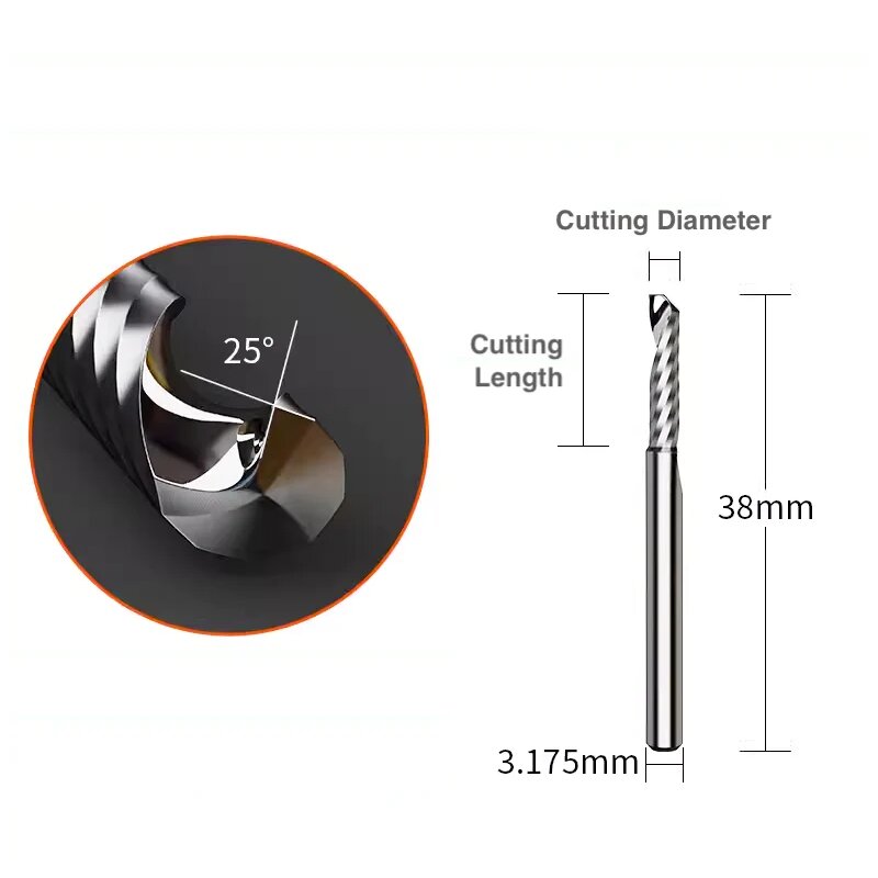 Makera Spiral O Fräser für Metall - Single Flute, Schaft 3,175 mm, verschiedene Größen