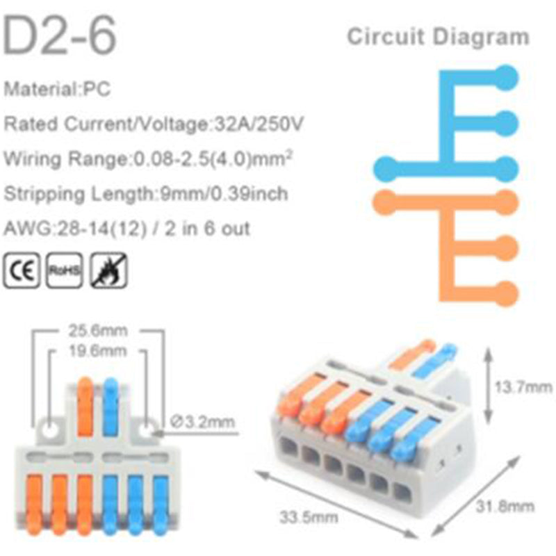Master-mini-verbindingsklem, 5 stuks, 32A/250V - D1 / D2 / D3