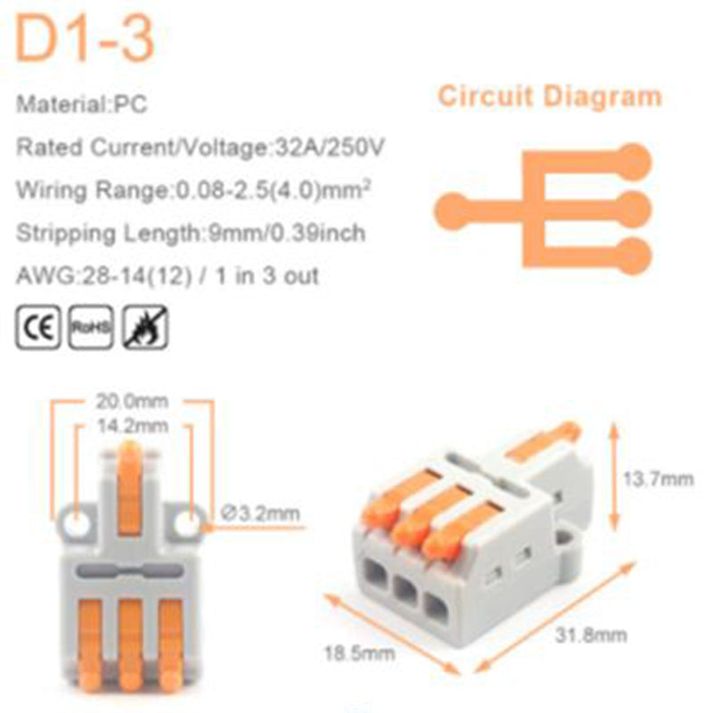 Master-mini-verbindingsklem, 5 stuks, 32A/250V - D1 / D2 / D3