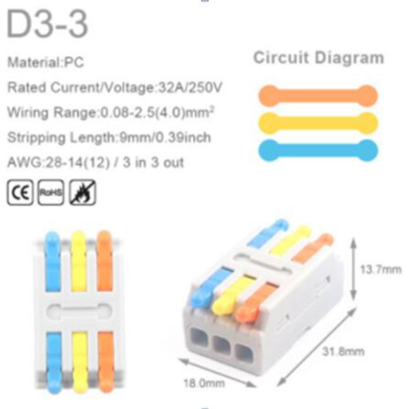 Master-Mini-Verbindungsklemme 5 Stk. 32A/250V - D1 / D2 / D3 - F23105861 - Funduino
