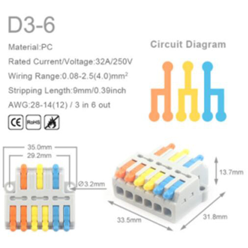 Master-mini-verbindingsklem, 5 stuks, 32A/250V - D1 / D2 / D3