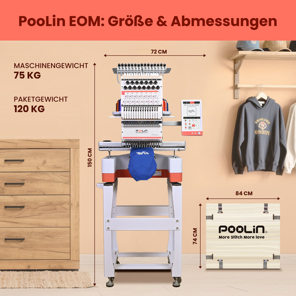 PooLin Multi-Needle Embroidery Machine - 24 x 36 cm Embroidery Area, Various Versions