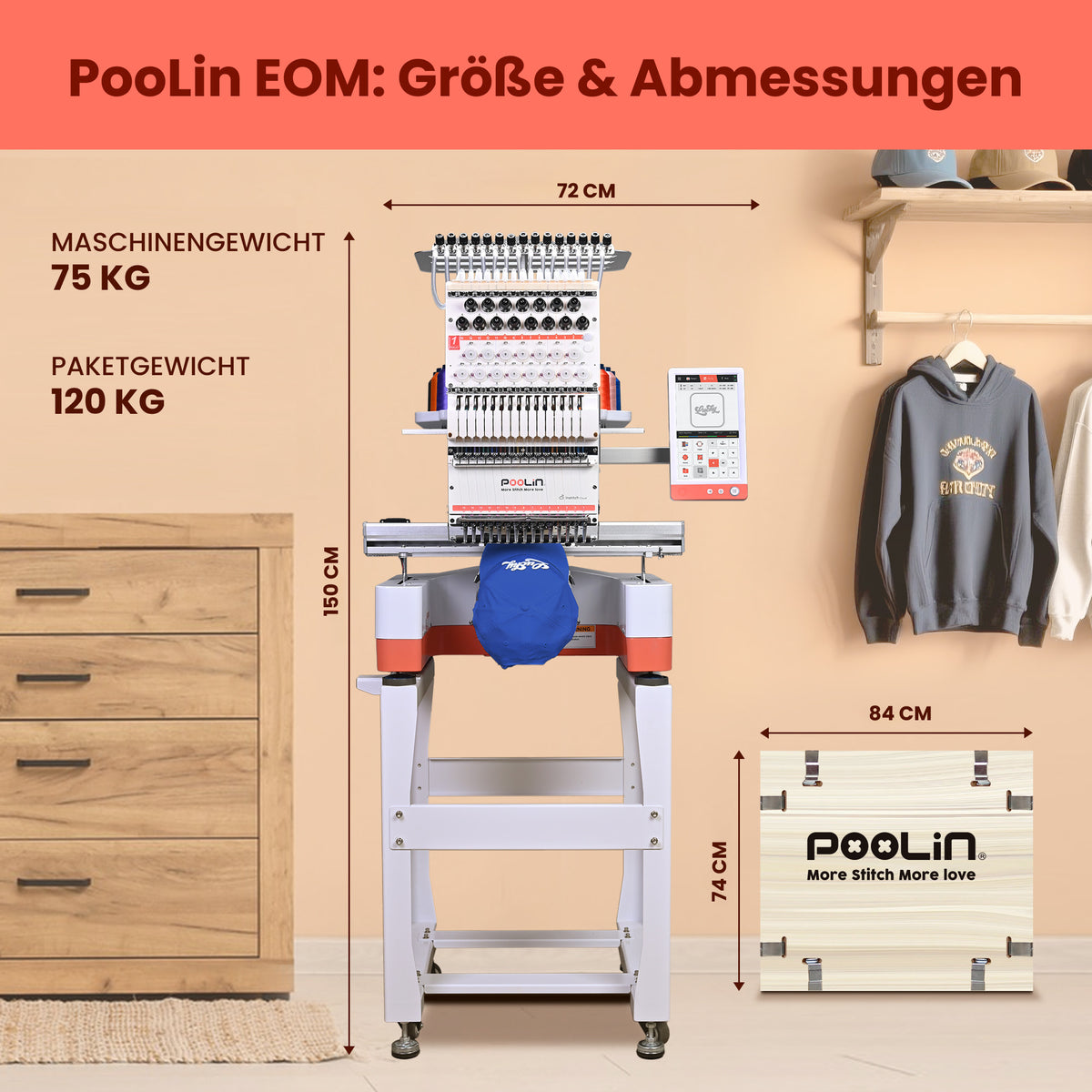 PooLin Multi-Needle Embroidery Machine - 24 x 36 cm Embroidery Area, Various Versions