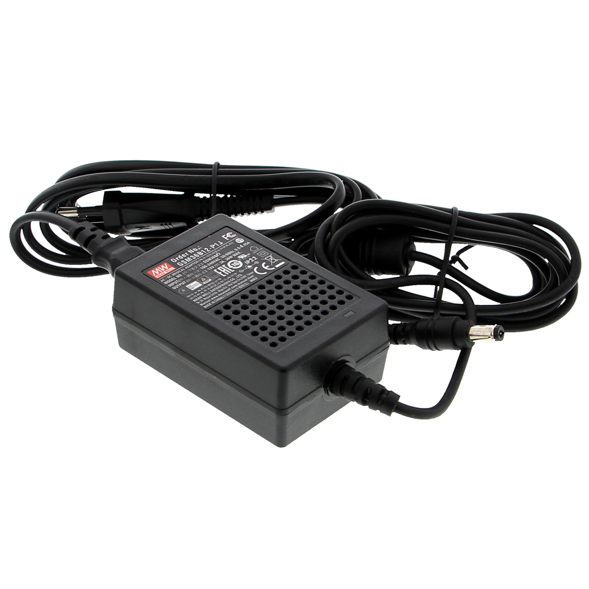 Mean Well GSM36B12-P1J Power Supply - 12 V, 3 A, 36 W, DC plug